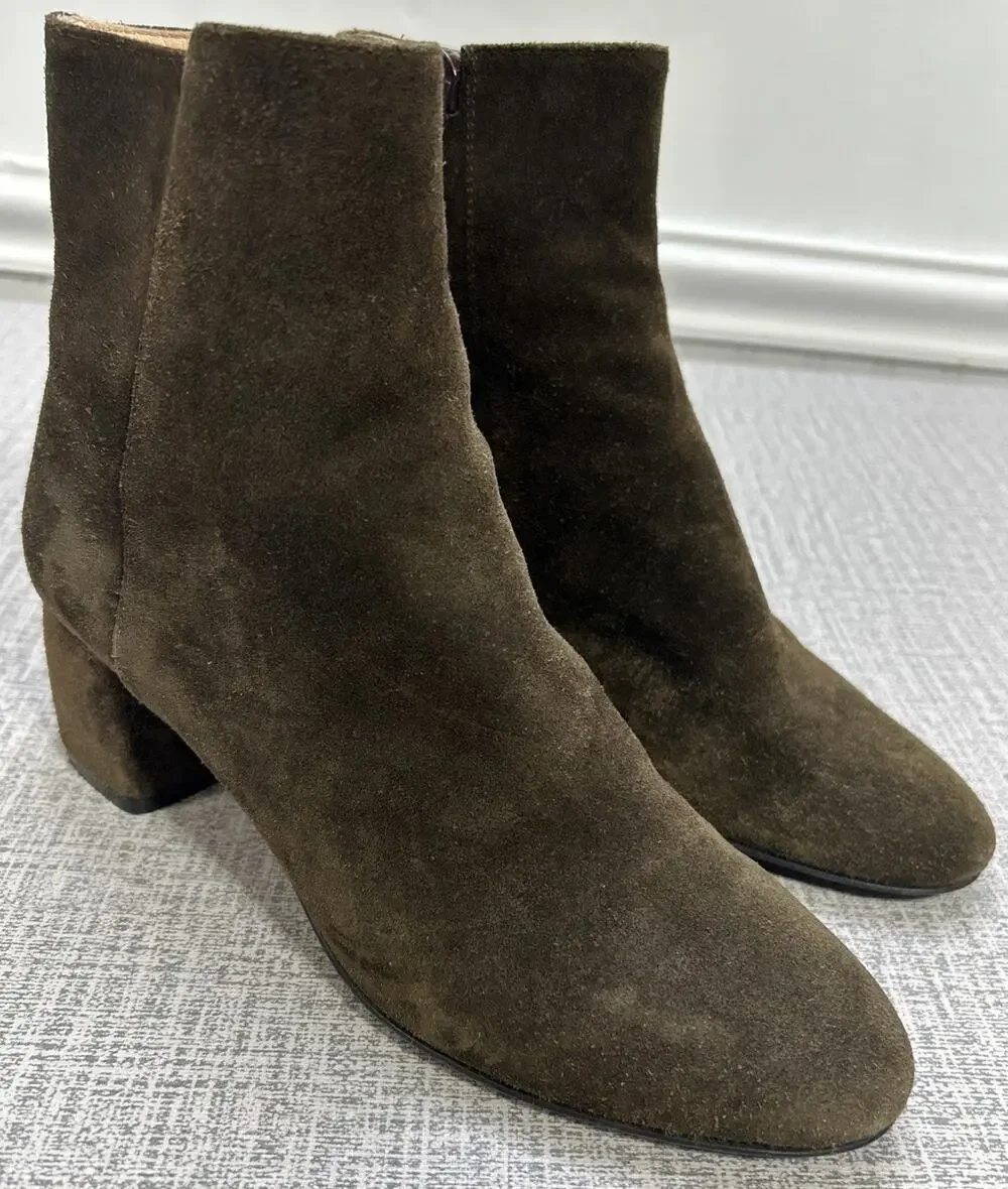 AGL Vero Cudio Suade Leather Ankle Boot 7 EU 37 Zip Sage Green Block Heel Italy